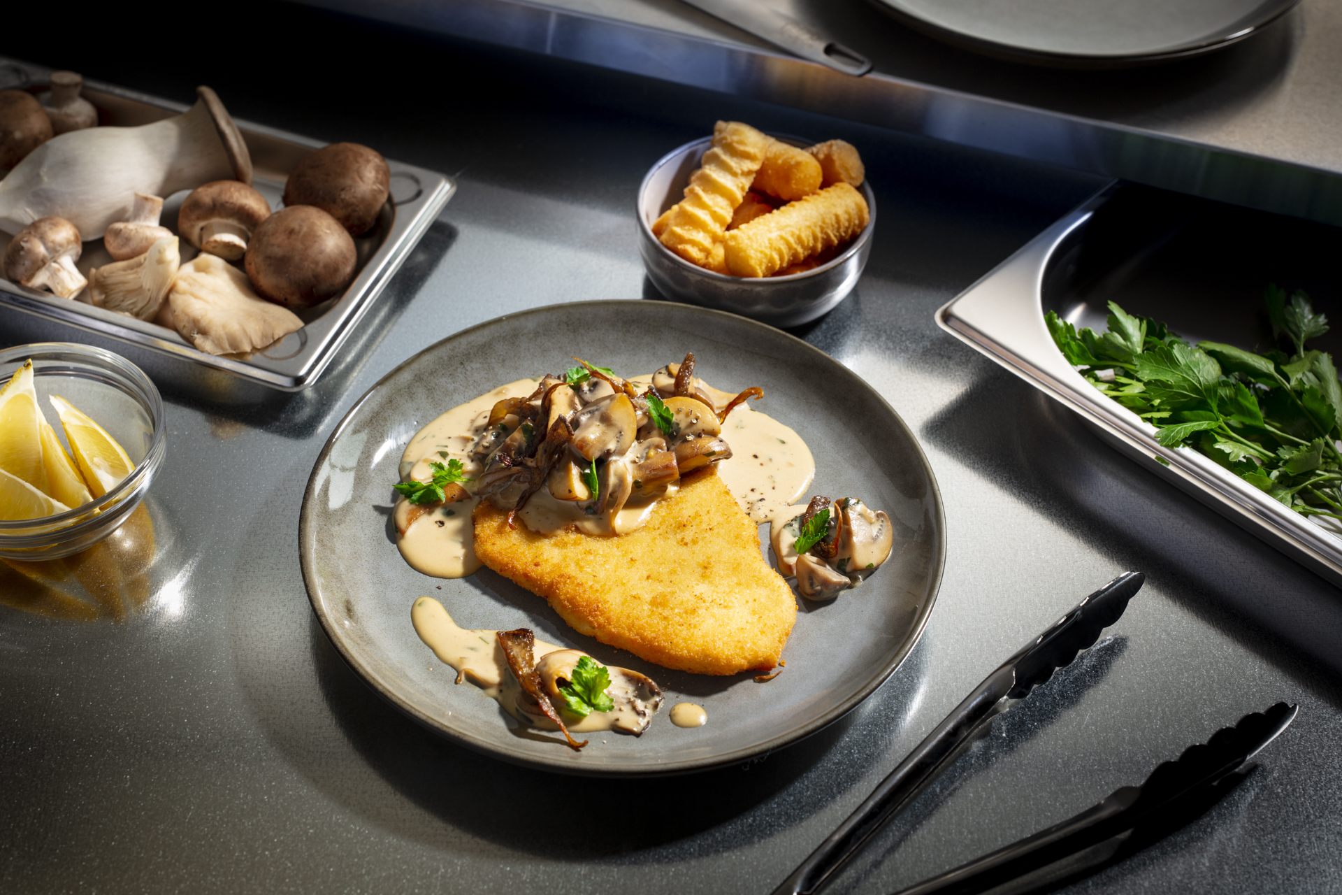 Plant-Based Schnitzel with Mushroom Cream Sauce - Foodservice EN